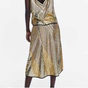 ZARA Gold LIMITED EDITION SEQUIN Geometric Diamond Pattern Skirt